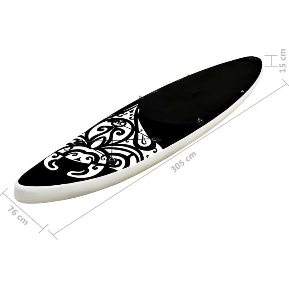vidaXL Actividades Al Aire Libre-Juego de tabla de paddle surf inflable negra 305x76x15 cm