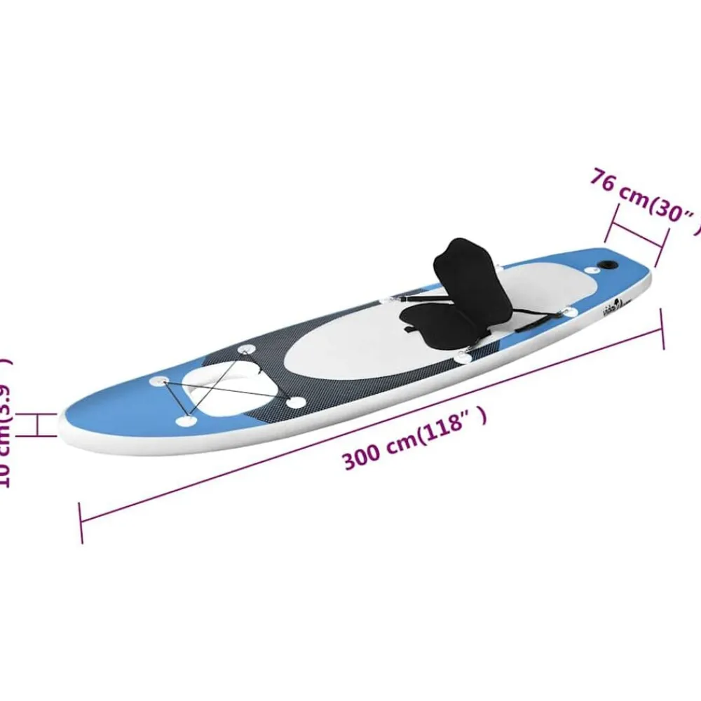 vidaXL Actividades Al Aire Libre-Juego de tabla paddle surf inflable azul 300x76x10 cm