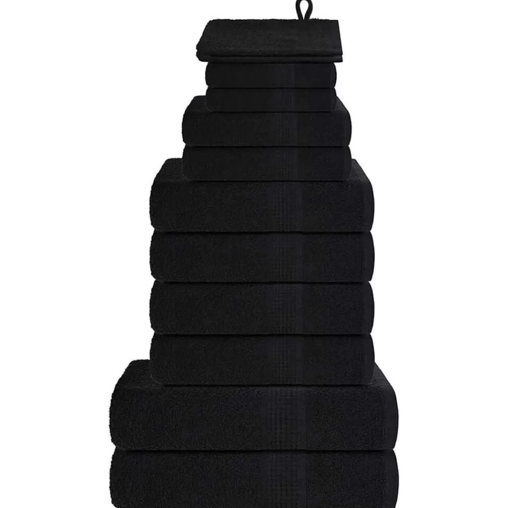 vidaXL Juego de toallas FROGN de 12 piezas 360 g/m² Negro New