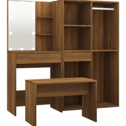 vidaXL Juego de tocador con LED madera contrachapada roble marrón Marrón roble Online