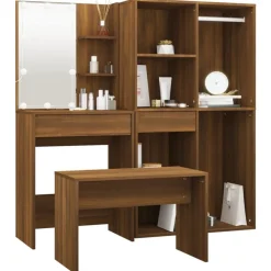 vidaXL Juego de tocador con LED madera contrachapada roble marrón Marr&oacute;n roble Online