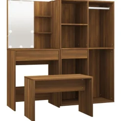 vidaXL Juego de tocador con LED madera contrachapada roble marrón Marr&oacute;n roble Online