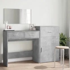 vidaXL Conjuntos De Muebles-Juego de tocador de 3 piezas madera de ingeniería gris hormigón