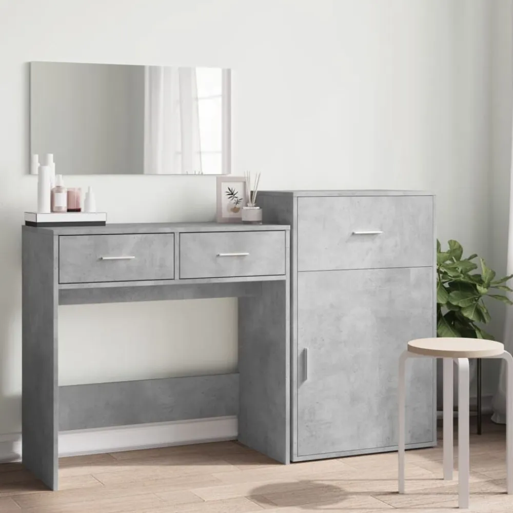 vidaXL Conjuntos De Muebles-Juego de tocador de 3 piezas madera de ingeniería gris hormigón