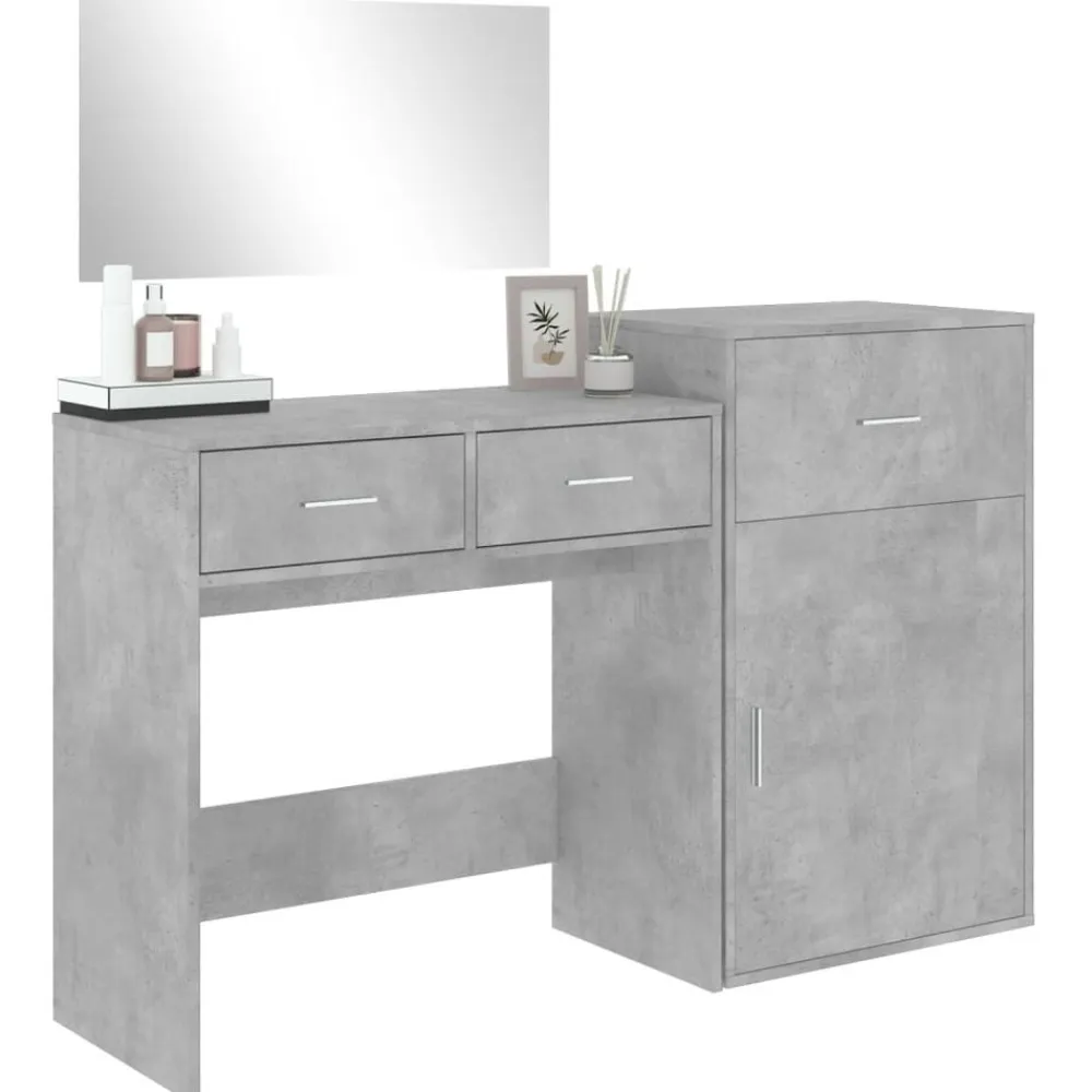 vidaXL Conjuntos De Muebles-Juego de tocador de 3 piezas madera de ingeniería gris hormigón