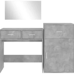 vidaXL Conjuntos De Muebles-Juego de tocador de 3 piezas madera de ingeniería gris hormigón