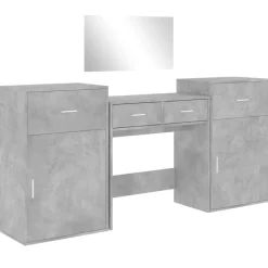 vidaXL Juego de tocador de 4 piezas madera de ingeniería gris hormigón Gris hormigón Outlet