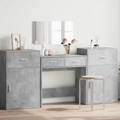 vidaXL Juego de tocador de 4 piezas madera de ingeniería gris hormigón Gris hormig&oacute;n Outlet