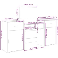 vidaXL Juego de tocador de 4 piezas madera de ingeniería gris hormigón Gris hormig&oacute;n Outlet