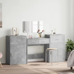 vidaXL Juego de tocador de 4 piezas madera de ingeniería gris hormigón Gris hormig&oacute;n Outlet