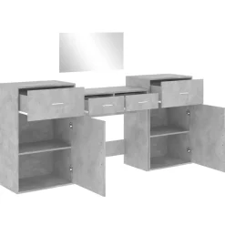 vidaXL Juego de tocador de 4 piezas madera de ingeniería gris hormigón Gris hormig&oacute;n Outlet