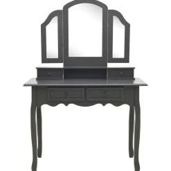 vidaXL Armarios Y Almacenamiento-Juego de tocador y taburete madera paulownia 100x40x146cm