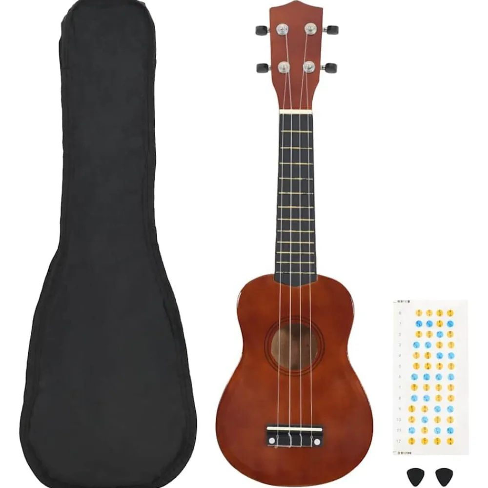 vidaXL Juego de ukelele soprano para niños con funda madera oscura 21" Marrón oscuro Outlet