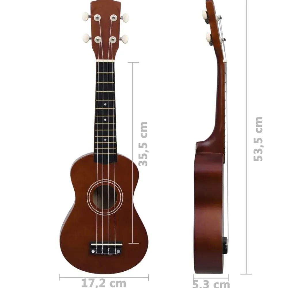 vidaXL Juego de ukelele soprano para niños con funda madera oscura 21" Marrón oscuro Outlet
