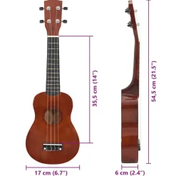 vidaXL Juego de ukelele soprano para niños con funda madera oscura 21