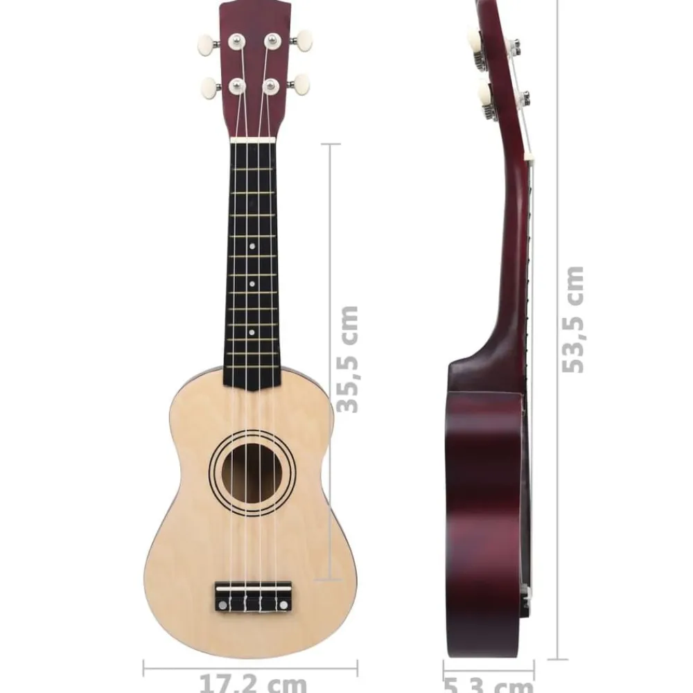vidaXL Arte Y Ocio-Juego de ukelele soprano para niños con funda madera clara 21"