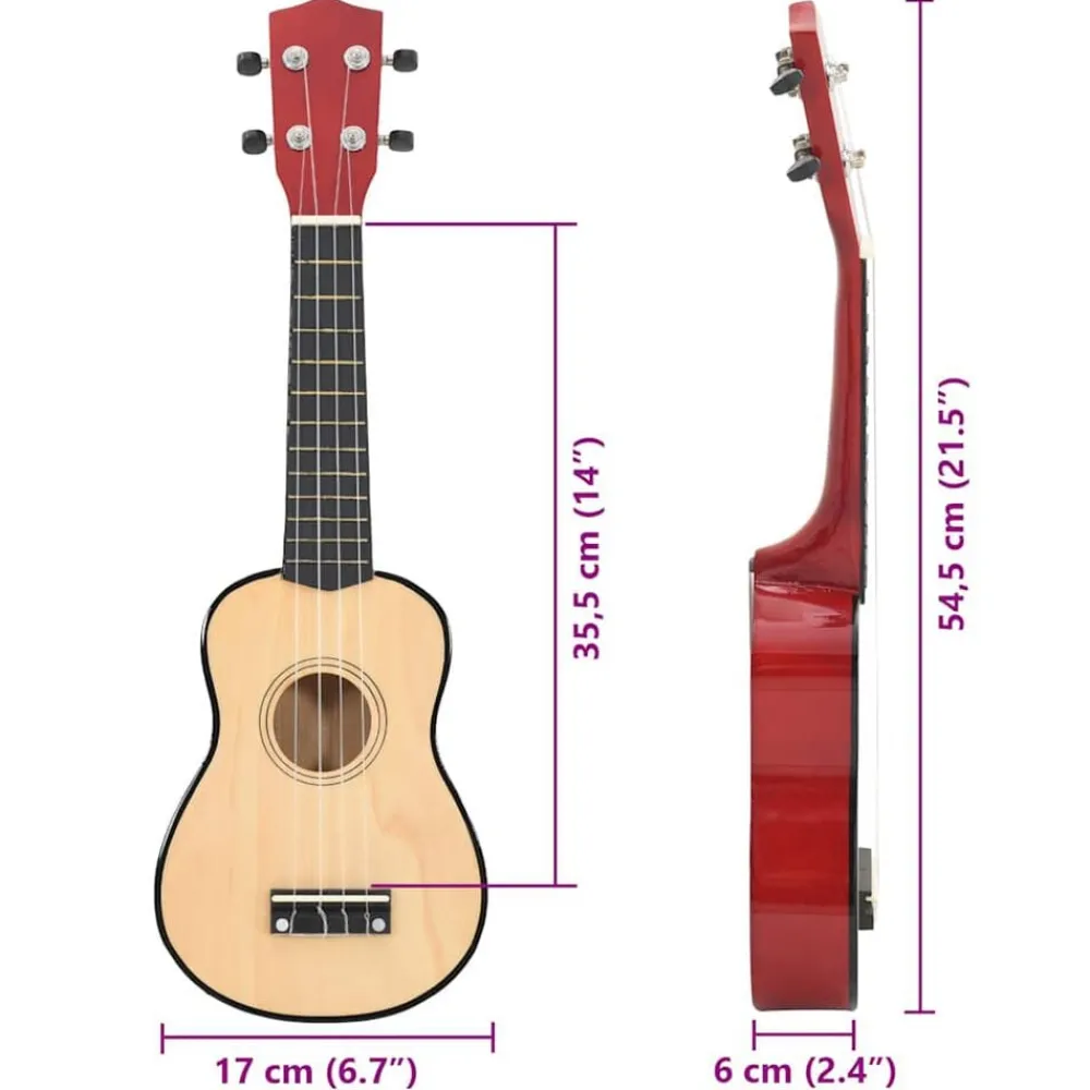 vidaXL Arte Y Ocio-Juego de ukelele soprano para niños con funda madera clara 21"