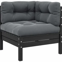 vidaXL Juego muebles jardín 3 pzas y cojines madera pino maciza Negro New