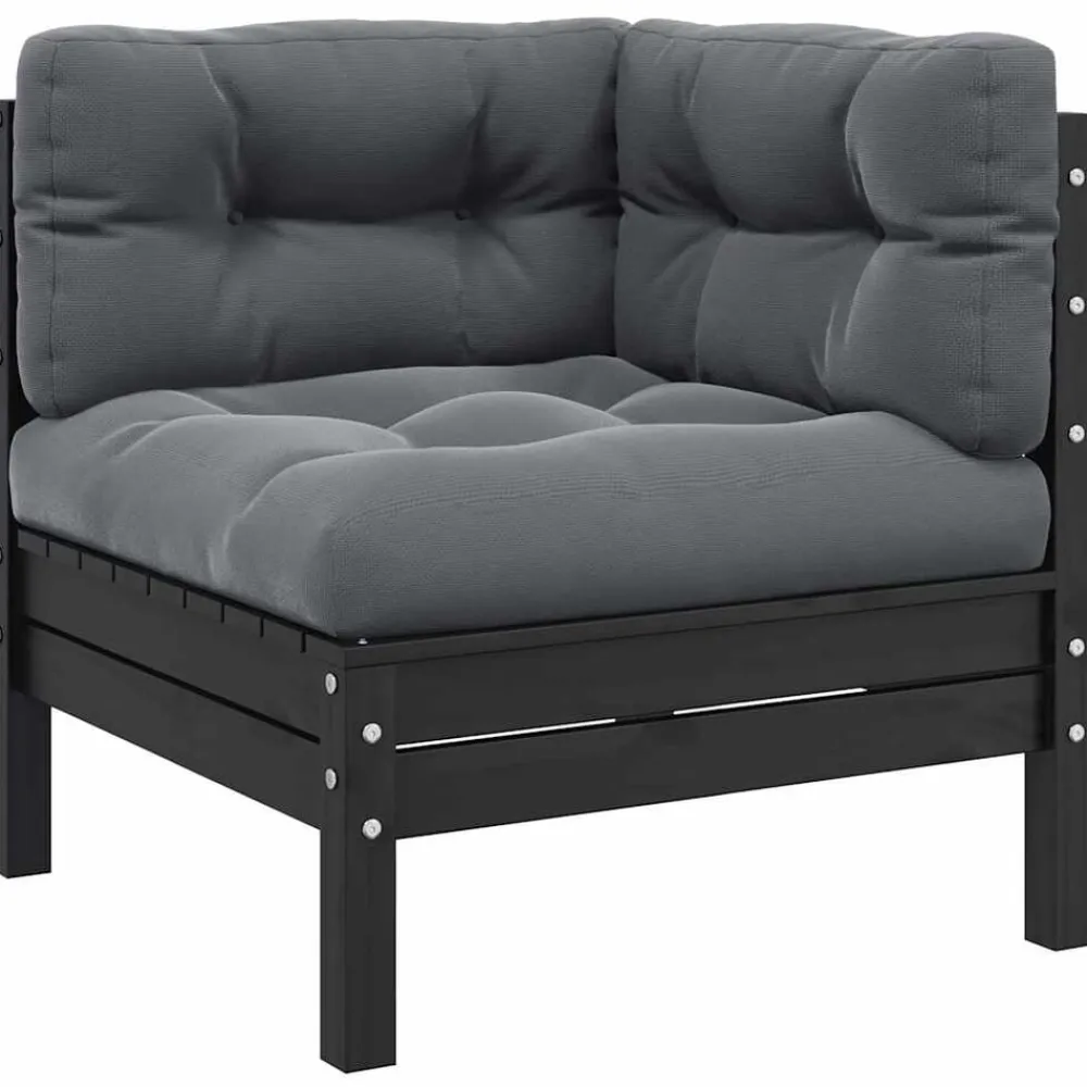 vidaXL Juego muebles jardín 3 pzas y cojines madera pino maciza Negro New