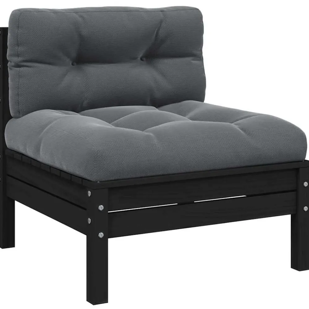 vidaXL Juego muebles jardín 3 pzas y cojines madera pino maciza Negro New