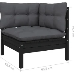 vidaXL Juego muebles jardín 3 pzas y cojines madera pino maciza Negro New