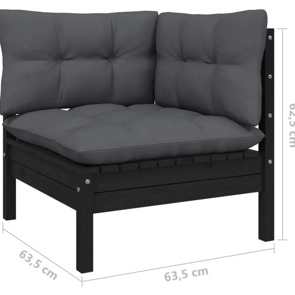 vidaXL Juego muebles jardín 3 pzas y cojines madera pino maciza Negro New