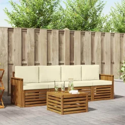 vidaXL Juegos de sofás 5 pcs Madera de Acacia Sólida Natural y crema Clearance
