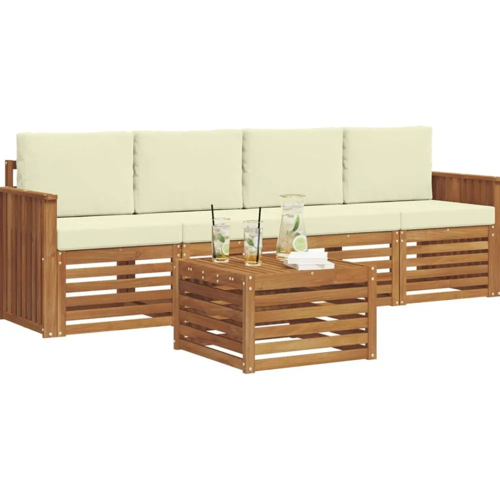 vidaXL Juegos de sofás 5 pcs Madera de Acacia Sólida Natural y crema Clearance