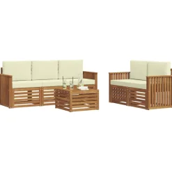 vidaXL Juegos de sofás 6 pcs Madera de Acacia Sólida Natural y crema Outlet