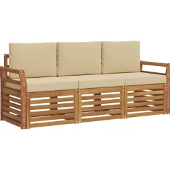 vidaXL Juegos de sofás 3 pcs Madera de Acacia Sólida Natural y beige