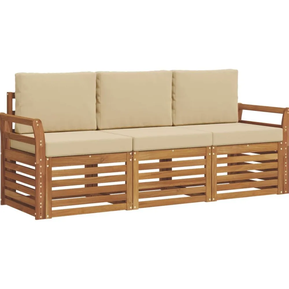 vidaXL Juegos de sofás 3 pcs Madera de Acacia Sólida Natural y beige