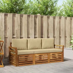 vidaXL Juegos de sofás 3 pcs Madera de Acacia Sólida Natural y beige