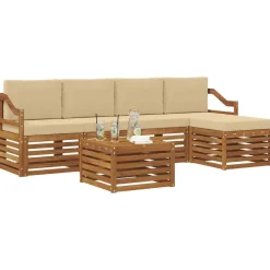 vidaXL Juegos de sofás 6 pcs Madera de Acacia Sólida Natural y beige Discount