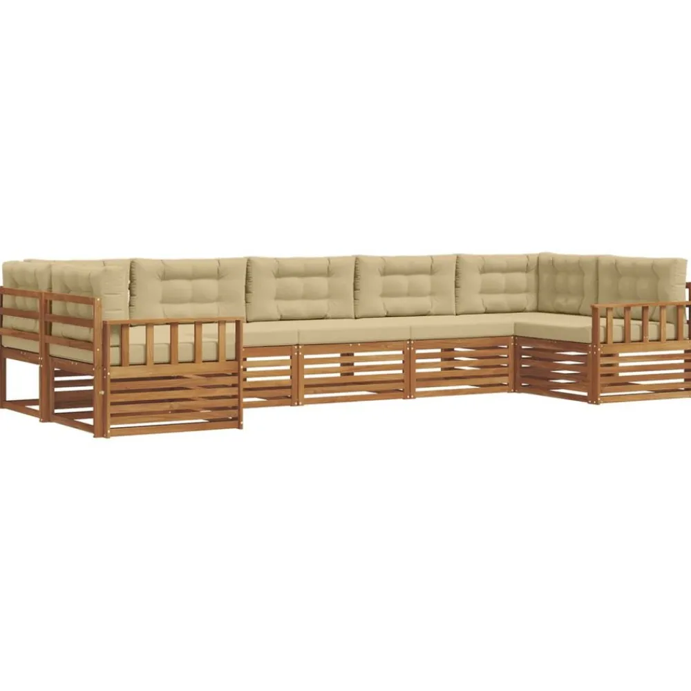 vidaXL Juegos de sofás 7 pcs Madera de Acacia Sólida Natural y beige Best