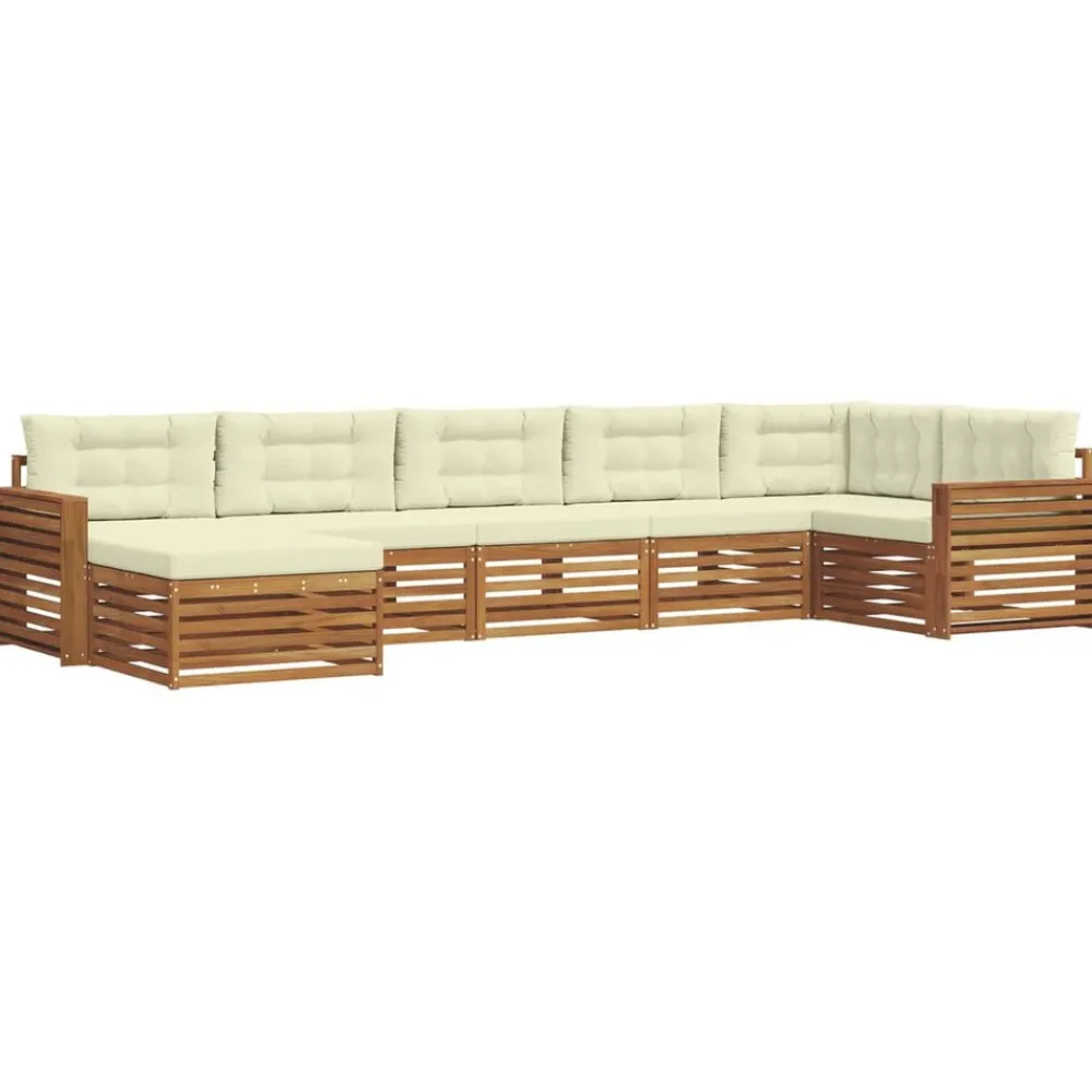 vidaXL Juegos de sofás 7 pcs Madera de Acacia Sólida Natural y crema Sale