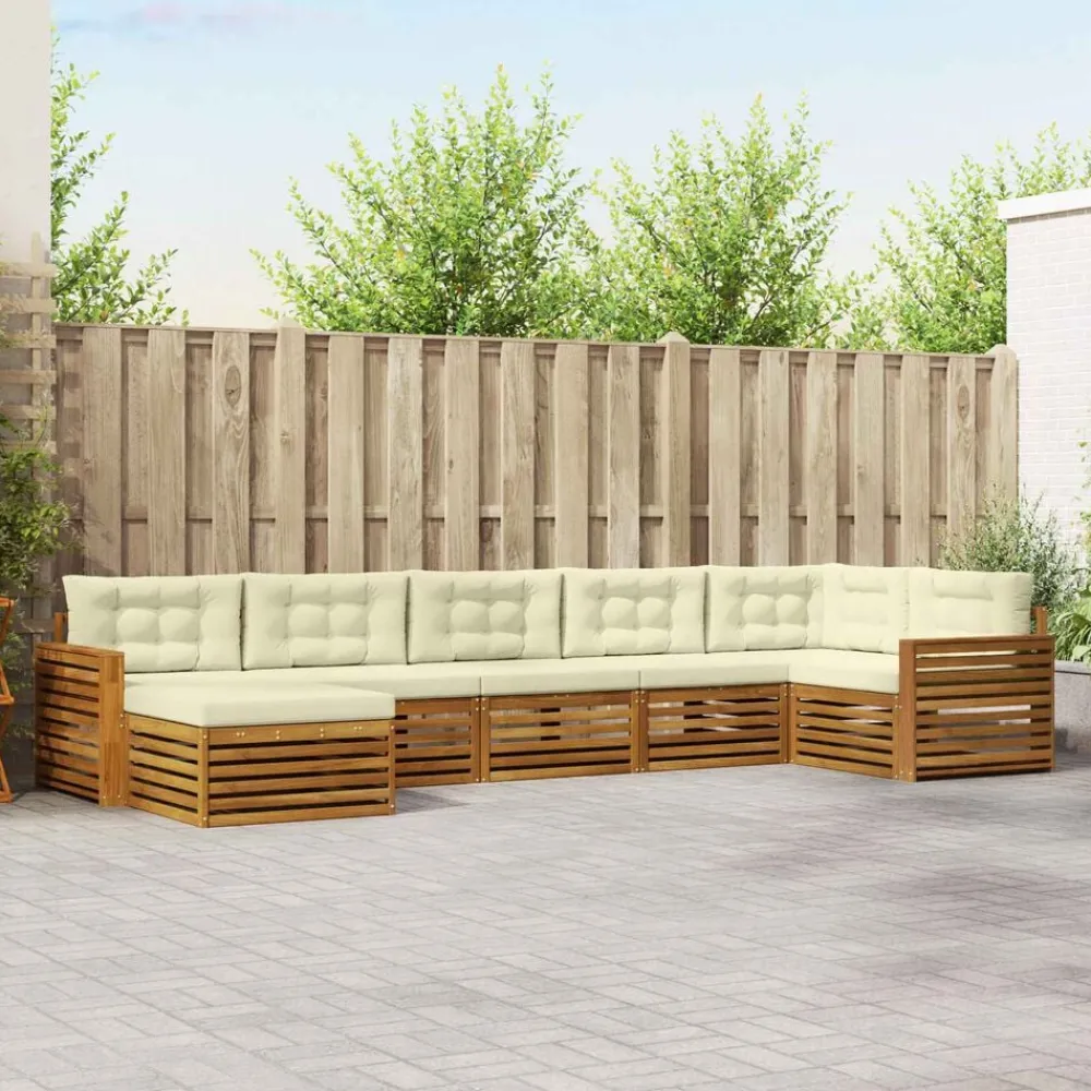 vidaXL Juegos de sofás 7 pcs Madera de Acacia Sólida Natural y crema Sale