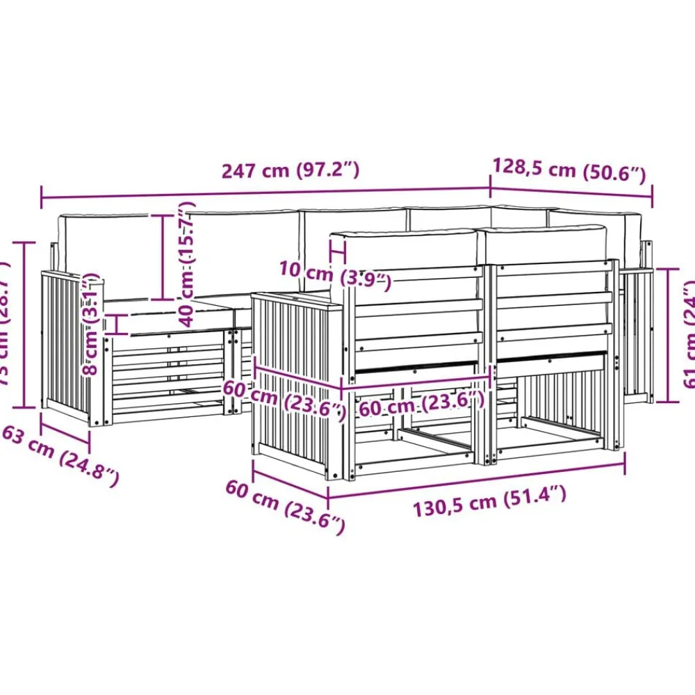 vidaXL Conjuntos De Muebles-Juegos de sofás 7 pcs Madera de Acacia Sólida