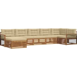 vidaXL Juegos de sofás 7 pcs Madera de Acacia Sólida Natural y beige Best