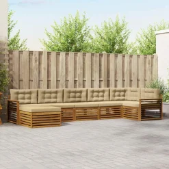 vidaXL Juegos de sofás 7 pcs Madera de Acacia Sólida Natural y beige Best