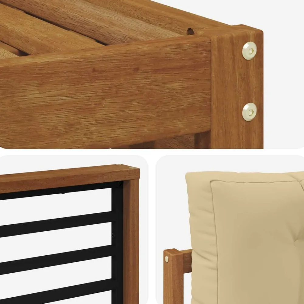 vidaXL Juegos de sofás 7 pcs Madera de Acacia Sólida Natural y beige Best