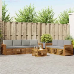 vidaXL Conjuntos De Muebles-Juegos de sofás con cojín 8 pcs Gris Natural y Claro