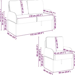 vidaXL Sofás-Juegos de sofás con cojín 3 pcs 115 x 56 x 80 cm