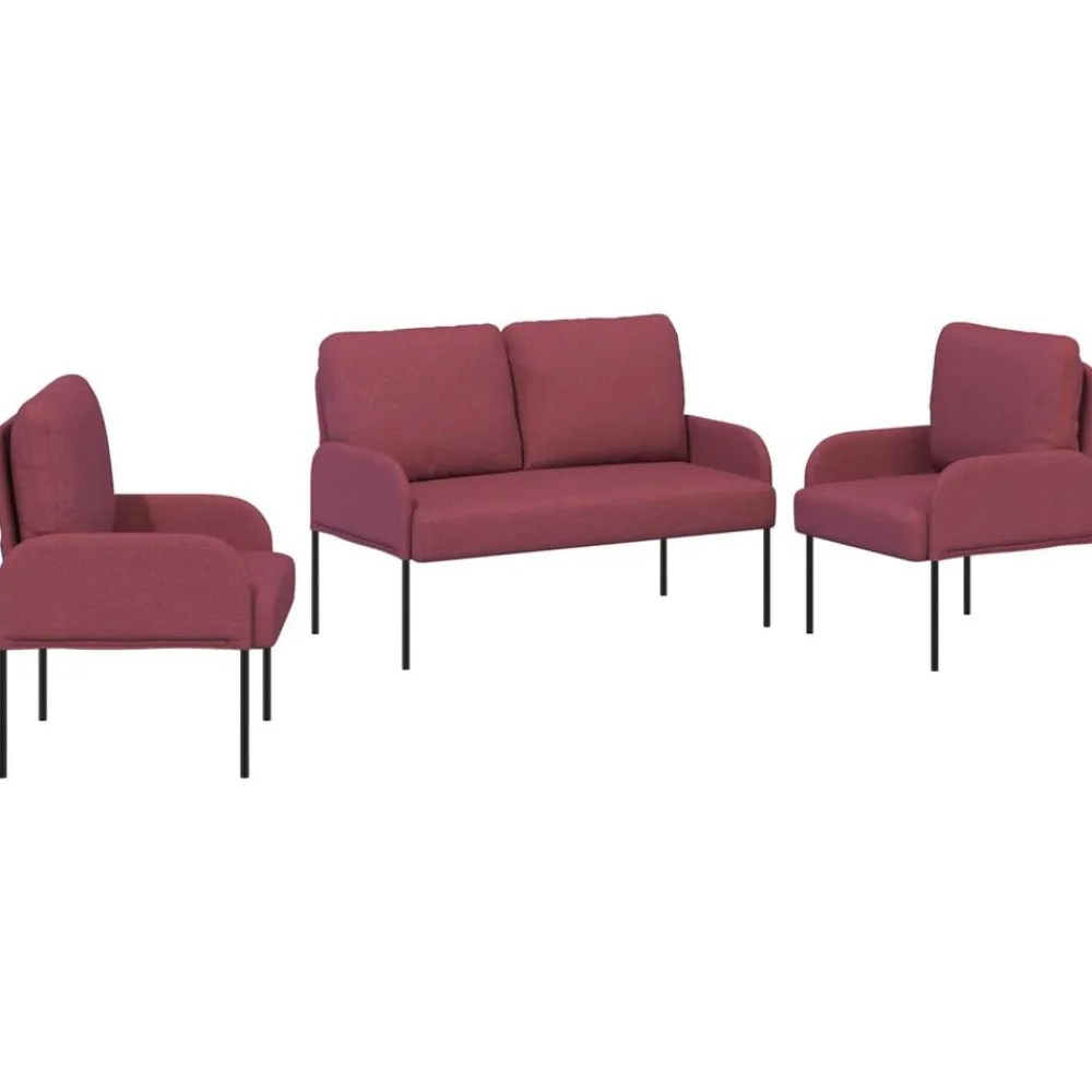 vidaXL Sofás-Juegos de sofás con cojín 3 pcs Rojo vino 115 x 56 x 80 cm