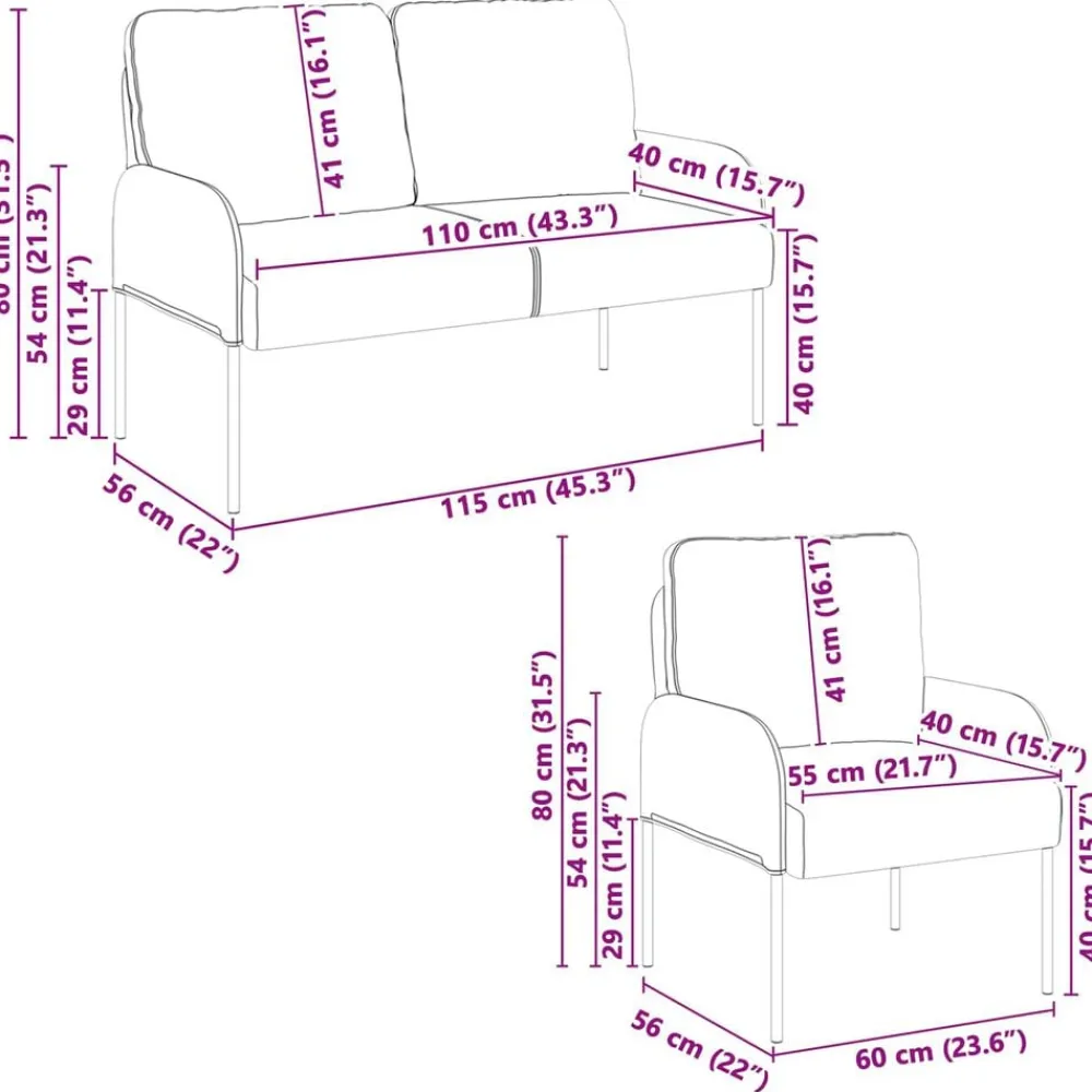 vidaXL Sofás-Juegos de sofás con cojín 3 pcs Rojo vino 115 x 56 x 80 cm