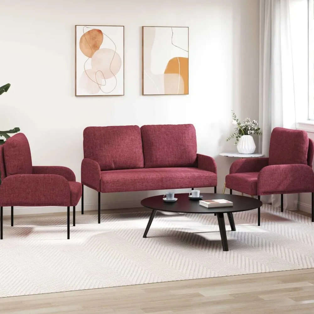 vidaXL Sofás-Juegos de sofás con cojín 3 pcs Rojo vino 115 x 56 x 80 cm