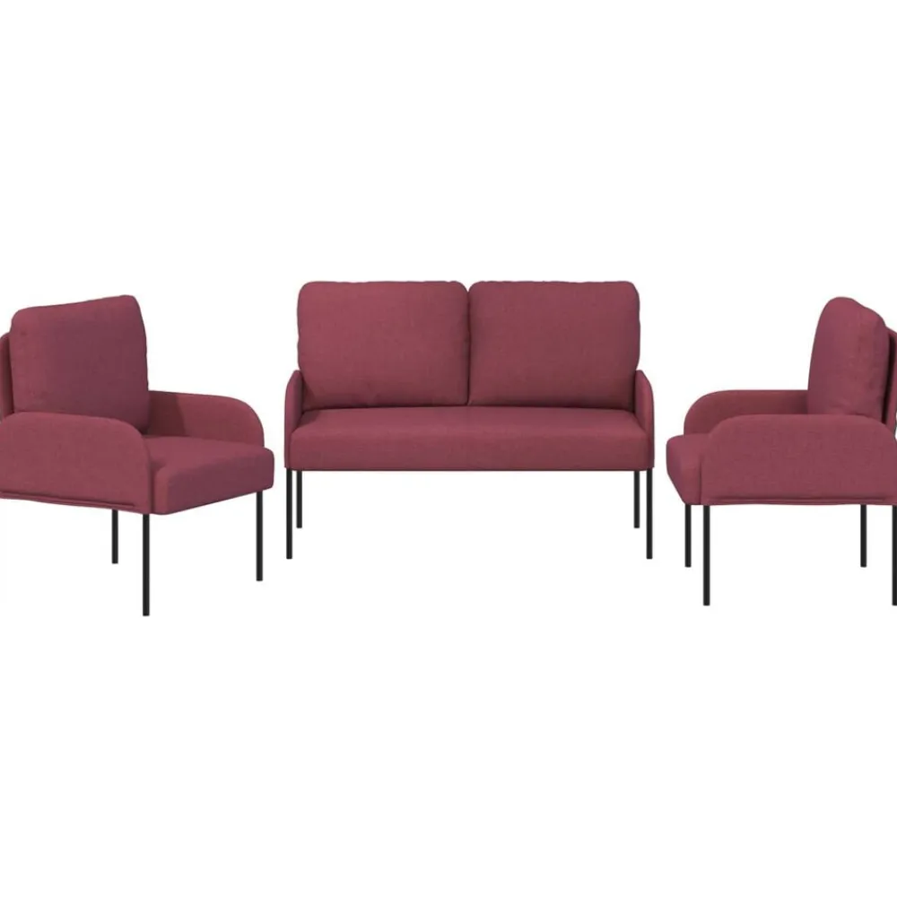 vidaXL Sofás-Juegos de sofás con cojín 3 pcs Rojo vino 115 x 56 x 80 cm
