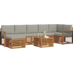 vidaXL Juegos de sofás con cojín 8 pcs Gris Natural y Claro Gris claro y natural Sale