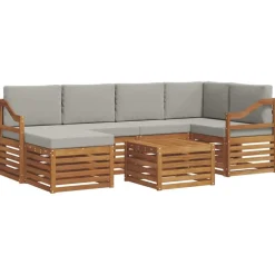 vidaXL Conjuntos De Muebles-Juegos de sofás con cojín 7 pcs Gris Natural y Claro