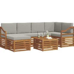 vidaXL Conjuntos De Muebles-Juegos de sofás con cojín 7 pcs Gris Natural y Claro