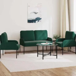 vidaXL Juegos de sofás con cojín 3 pcs 115 x 56 x 80 cm Verde oscuro Online